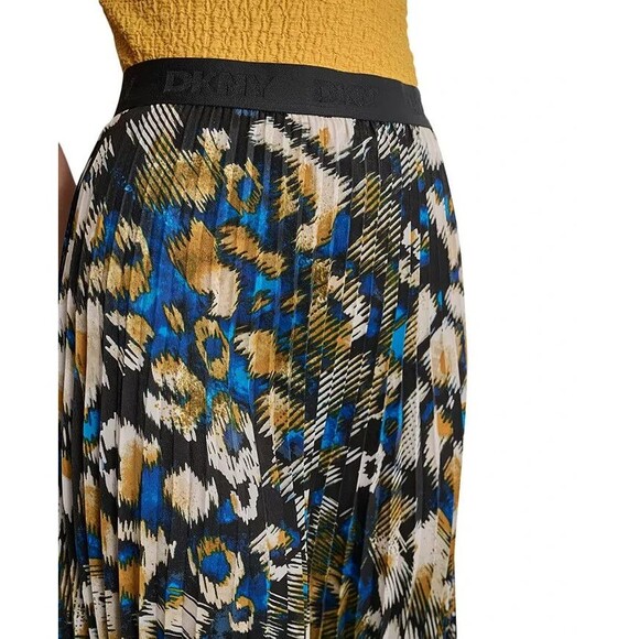 DKNY Women's Logo-Waistband Pleated Satin Midi Skirt Black Multi S - Picture 2 of 9